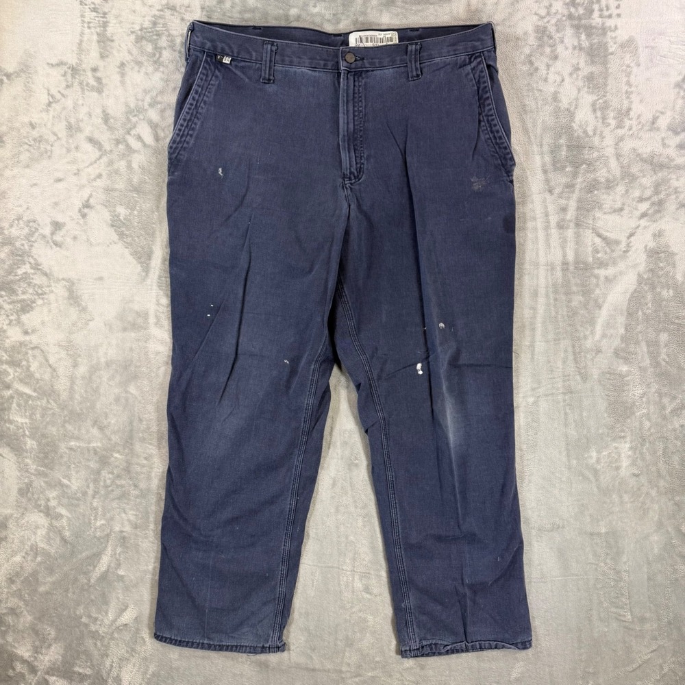 Carhartt FR Work‎ Pants Men's Size 38x32 Navy Blue Cotton Flame Resistant
